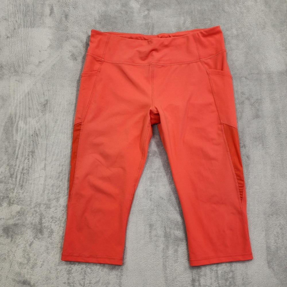Athletic Works Capri Leggings Womens L Orange DriWorks Pockets Yoga Gym Running